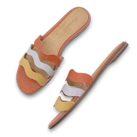 Madewell Wave Slide Sandal Size 8.5 Colorblock Leather Faded Straw Mist Multi - Picture 3 of 15